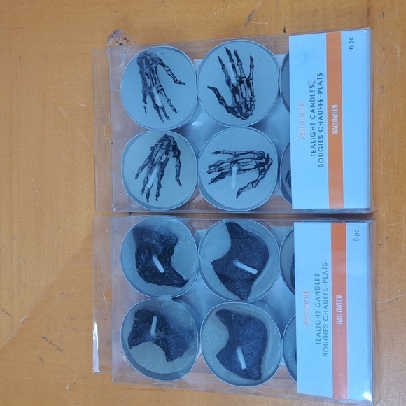 Ashland Halloween tealight lot of 2 6 pack raven and skeleton hand candles - Picture 1 of 4